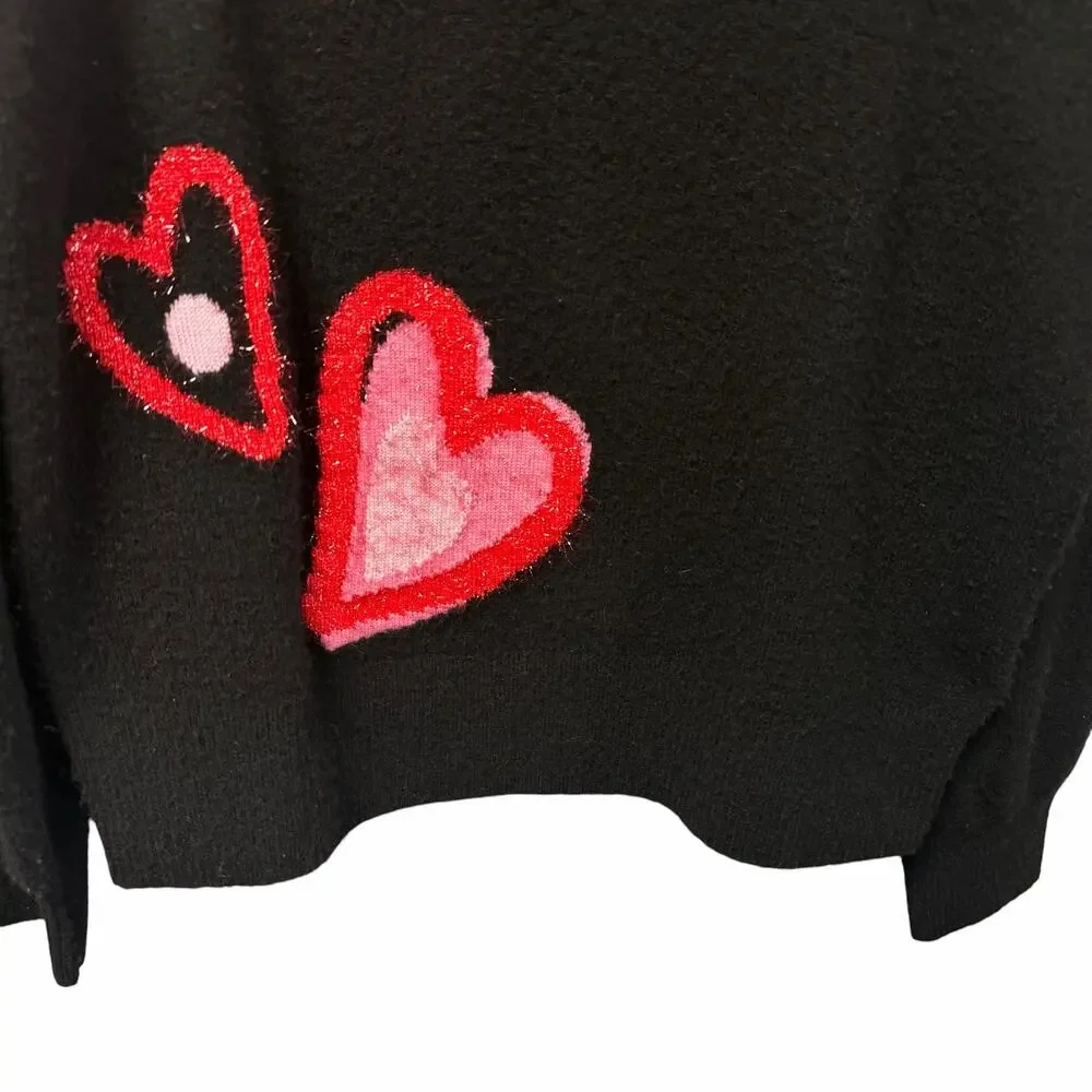 Kate Spade Overlapping Hearts Sweater Wool Blend Black Red Pink Womens XL